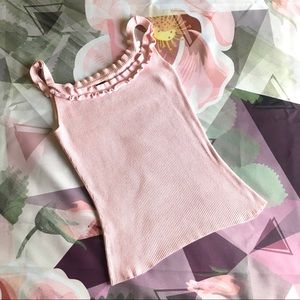 INC Ribbed Pink Ruffle Tank Top